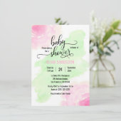 Rose mit Aquarell Pink & Mint Green Baby Dusche Einladung (Stehend Vorderseite)