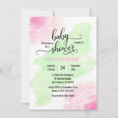 Rose mit Aquarell Pink & Mint Green Baby Dusche Einladung (Vorderseite)