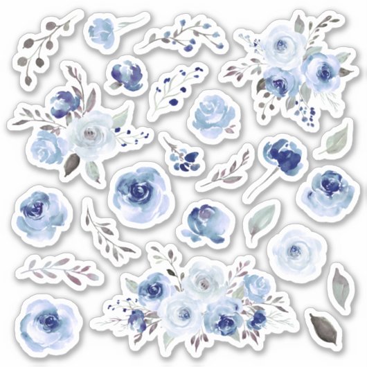 Rose mit blauer Wasserfarbe Blumenzwiebeln Aufkleber (Vorderseite)