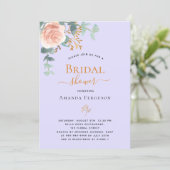Rose mit Blumen, goldfarbenes Brautparty Einladung (Stehend Vorderseite)