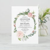 Rose mit Blumen und Grünkraut Einladung zur Hochze (Stehend Vorderseite)