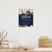 Rose mit Blumen und Marineblockaden Hochzeitsempfa Poster (Küche)