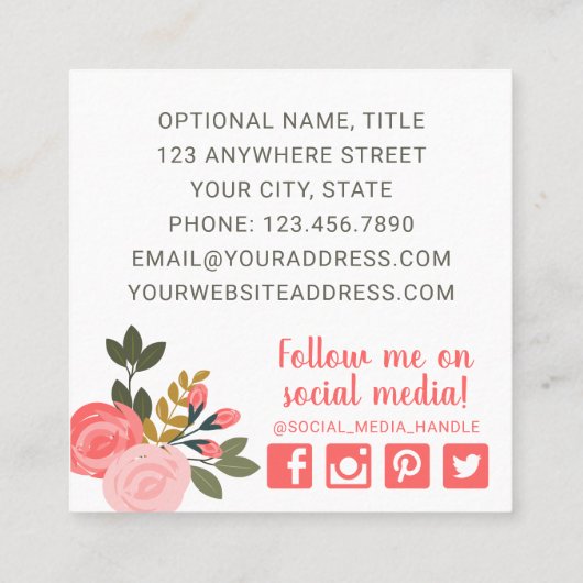 Rose mit Blumenbezug Boutique Quadratische Visitenkarte (Rückseite)