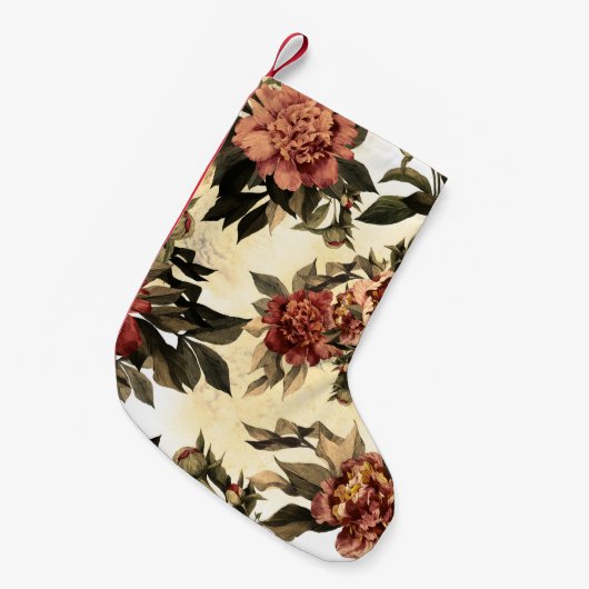 Rose mit Blumengeflecht, Peonies-Muster. Kleiner Weihnachtsstrumpf (Vorderansicht (hängend))