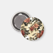 Rose mit Blumengeflecht, Peonies-Muster. Magnet (Vorderseite/Rückseite)