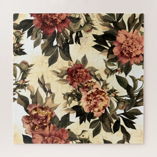 Rose mit Blumengeflecht, Peonies-Muster. Puzzle (Horizontal)