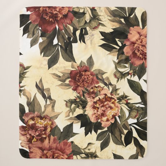 Rose mit Blumengeflecht, Peonies-Muster. Sherpadecke (Vorderseite)