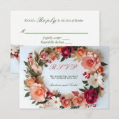Rose mit Blumenkranz RSVP Karte (Vorne/Hinten)