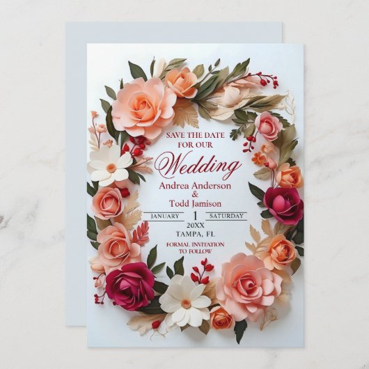 Rose mit Blumenkranz Save The Date (Vorne/Hinten)