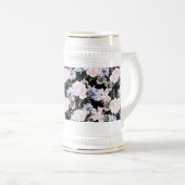 Rose mit Blumenmuster Iris Pink Blau Bierglas (VorderseiteRechts)