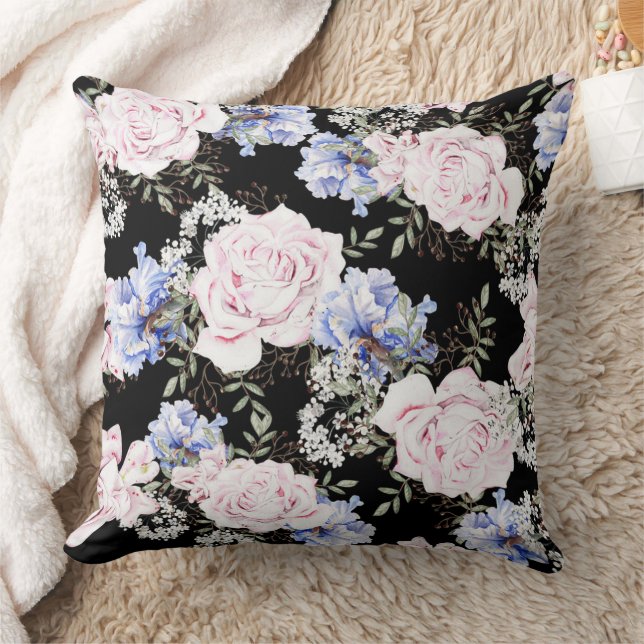 Rose mit Blumenmuster Iris Pink Blau Kissen (Decke)