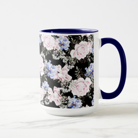 Rose mit Blumenmuster Iris Pink Blau Tasse (Rechts)