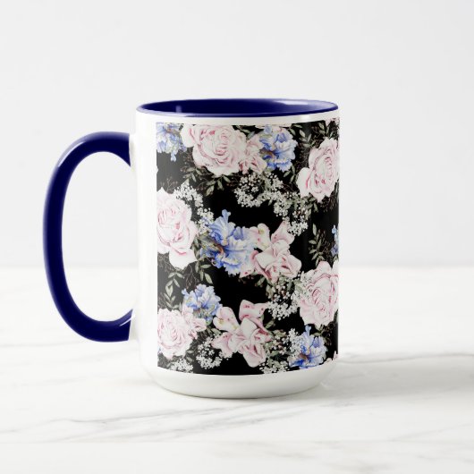 Rose mit Blumenmuster Iris Pink Blau Tasse (Links)