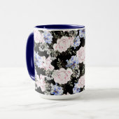 Rose mit Blumenmuster Iris Pink Blau Tasse (Vorderseite Links)