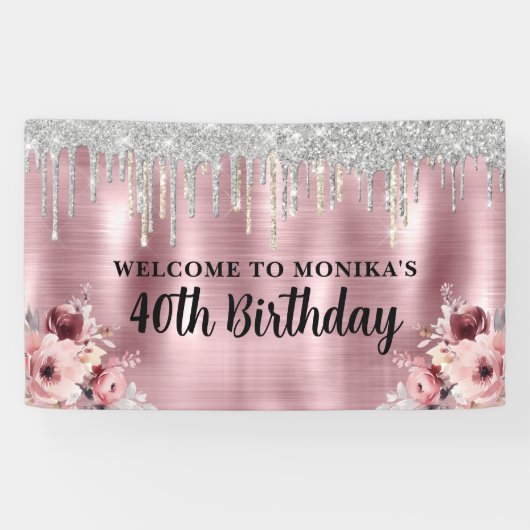 Rose mit Blumenmuster Rosa Tropfen Banner (Horizontal)