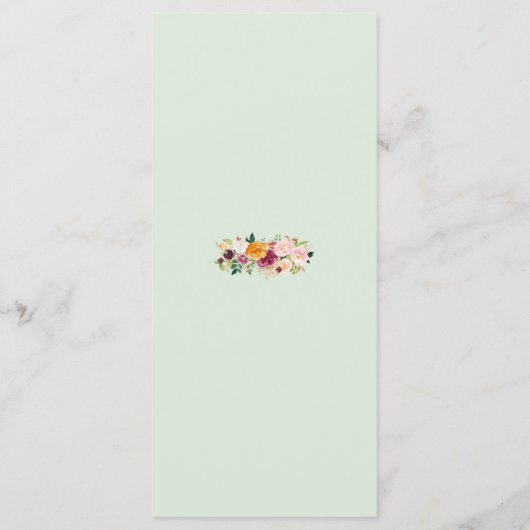 Rose mit Blush und Burgund Flachmenü. Menükarte (Rückseite)