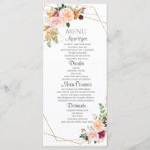 Rose mit Blush und Burgund Flachmenü. Menükarte (Vorderseite)