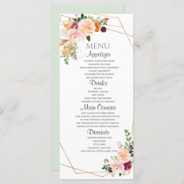 Rose mit Blush und Burgund Flachmenü. Menükarte