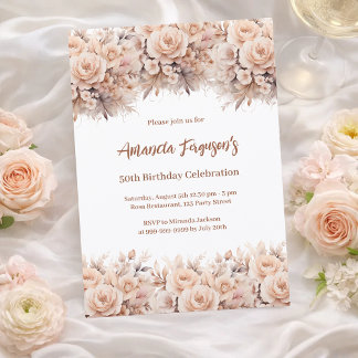 Rose mit Cremapfelblättern Geburtstag Einladung