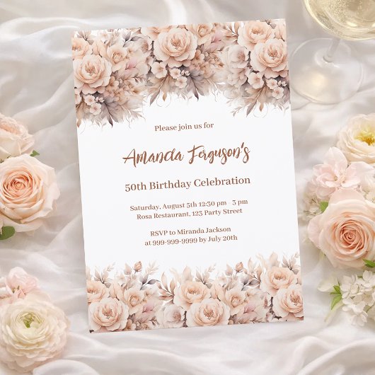 Rose mit Cremapfelblättern Geburtstag Einladung