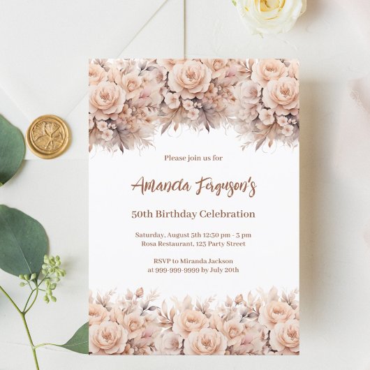 Rose mit Cremapfelblättern Geburtstag Einladung