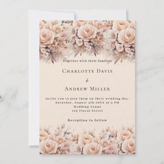 Rose mit Creme Einladung (Vorderseite)