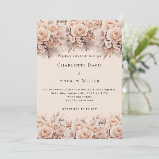 Rose mit Creme Einladung (Stehend Vorderseite)