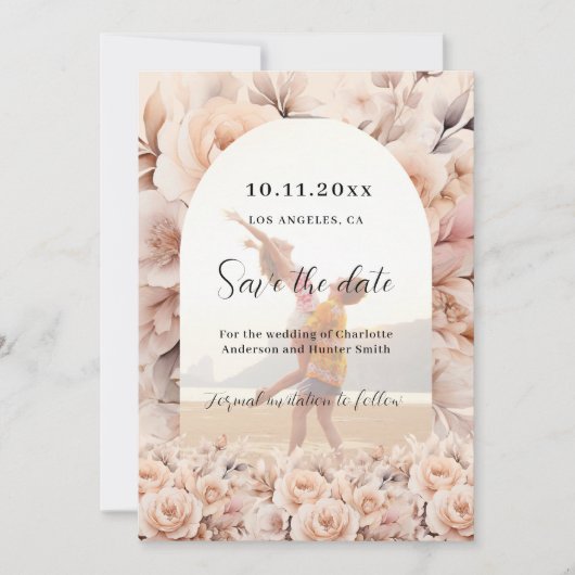 Rose mit Creme Foto Save The Date (Vorderseite)