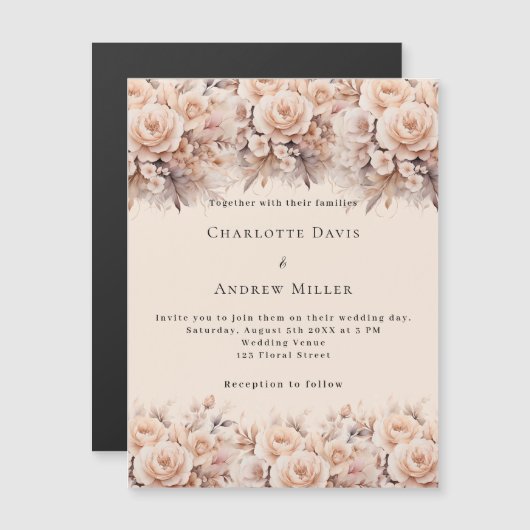 Rose mit Creme Magneteinladung (Vorne/Hinten)