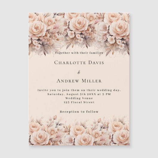 Rose mit Creme Magneteinladung (Vorderseite)