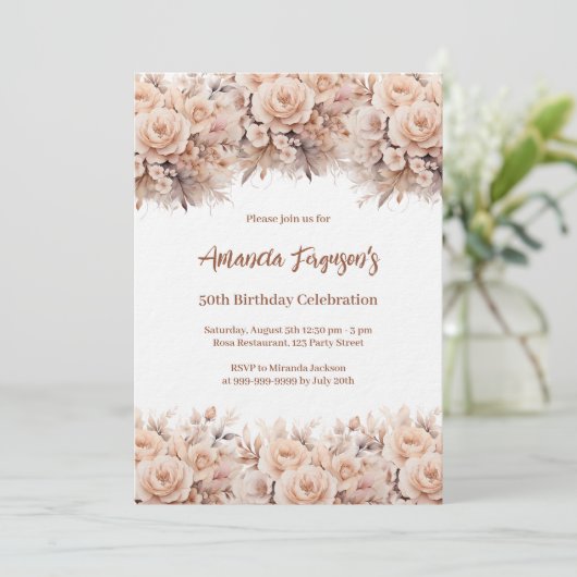 Rose mit Creme-Pfirsich Einladung (Stehend Vorderseite)