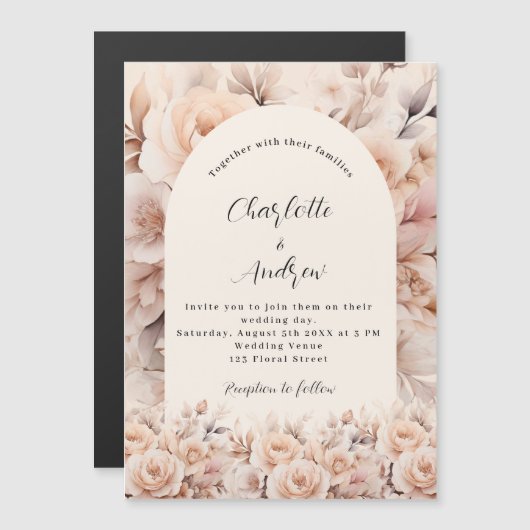 Rose mit Creme und Pfirsich Magneteinladung (Vorne/Hinten)