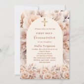 Rose mit Crempfirsichblättern Erste Kommune Einladung (Vorderseite)