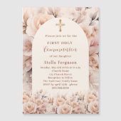 Rose mit Crempfirsichblättern Erste Kommune Magneteinladung (Vorderseite)