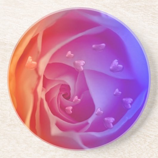 Rose mit den Herzen, blau Getränkeuntersetzer (Vorne)
