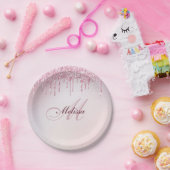 Rose mit elegantem Monogramm-Glitzer  Pappteller (Party)