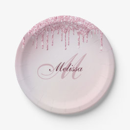 Rose mit elegantem Monogramm-Glitzer Pappteller