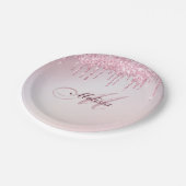 Rose mit elegantem Monogramm-Glitzer  Pappteller (Schrägansicht)