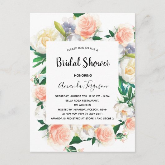 Rose mit floralen Aquarellen, goldfarben, rosa Bra Postkarte (Vorderseite)