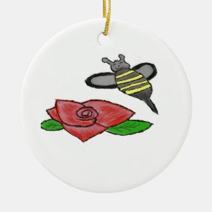 Rose mit. Gelbe Biene Keramik Ornament