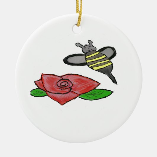 Rose mit. Gelbe Biene Keramik Ornament (Vorne)