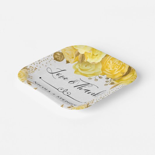 Rose mit gelbem Glam Pappteller (Gewinkelt)