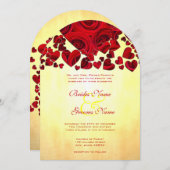Rose mit gelbem und rotem Herz laden zu Hochzeiten Einladung (Vorne/Hinten)