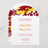 Rose mit gelbem und rotem Herz laden zu Hochzeiten Einladung (Vorne/Hinten)