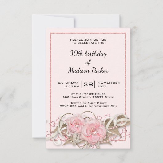 Rose mit Gem Birthday Einladung (Vorderseite)