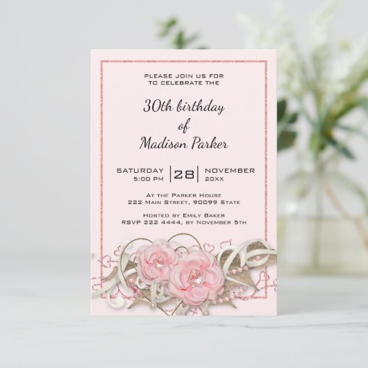 Rose mit Gem Birthday Einladung (Stehend Vorderseite)