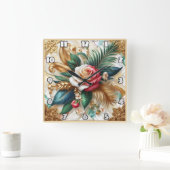 Rose mit Gold-Blätter auf Marmor Quadratische Wanduhr (Zuhause)