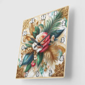 Rose mit Gold-Blätter auf Marmor Quadratische Wanduhr (Winkel)