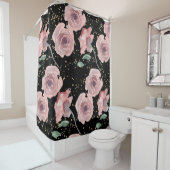 Rose mit goldenen Glitzern in Schwarz Duschvorhang (Beispiel)