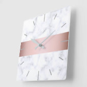 Rose mit goldenen Imitaten aus weißem Marmor Quadratische Wanduhr (Winkel)